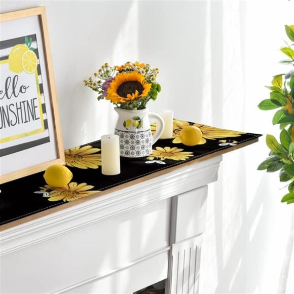 Bee Sunflower Table Runner Black, Home Decor 13 x 72" Black - Picture 5 of 6